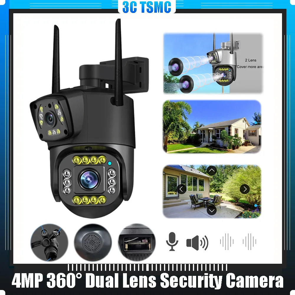 

4MP Dual Lens Security Camera 360 Degree View Outside Camera 1080P Surveillance Camera IP66 Waterproof for Home Security