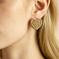 Cozy Knitted Texture Heart Studs Sweater Pattern Polymer Clay Earrings Small Love Heart Jewelry Handcrafted Sweet Daily Wear