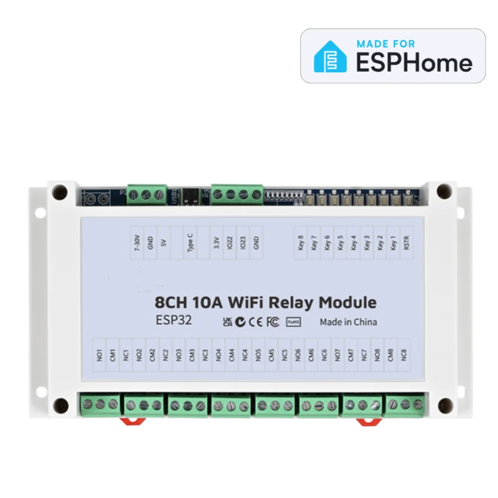 Made For ESPHome 8CH ESP32 RF433 Inching/Self-lock Relay Works With Home Assistant