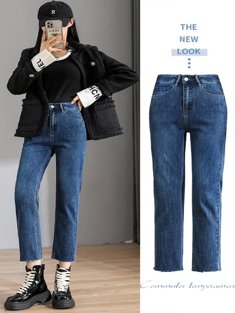 

Straight leg women jeans washed ankle length student y2k boyfriend denim pant for women streetwear high waist female jeans