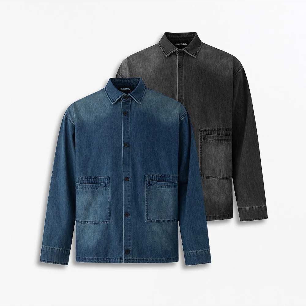

Washed Denim Shirt Men Long Sleeve 75% Cotton Korean Loose Fit Casual Shirt Jacket Retro Workwear Oversized Top 2026 New