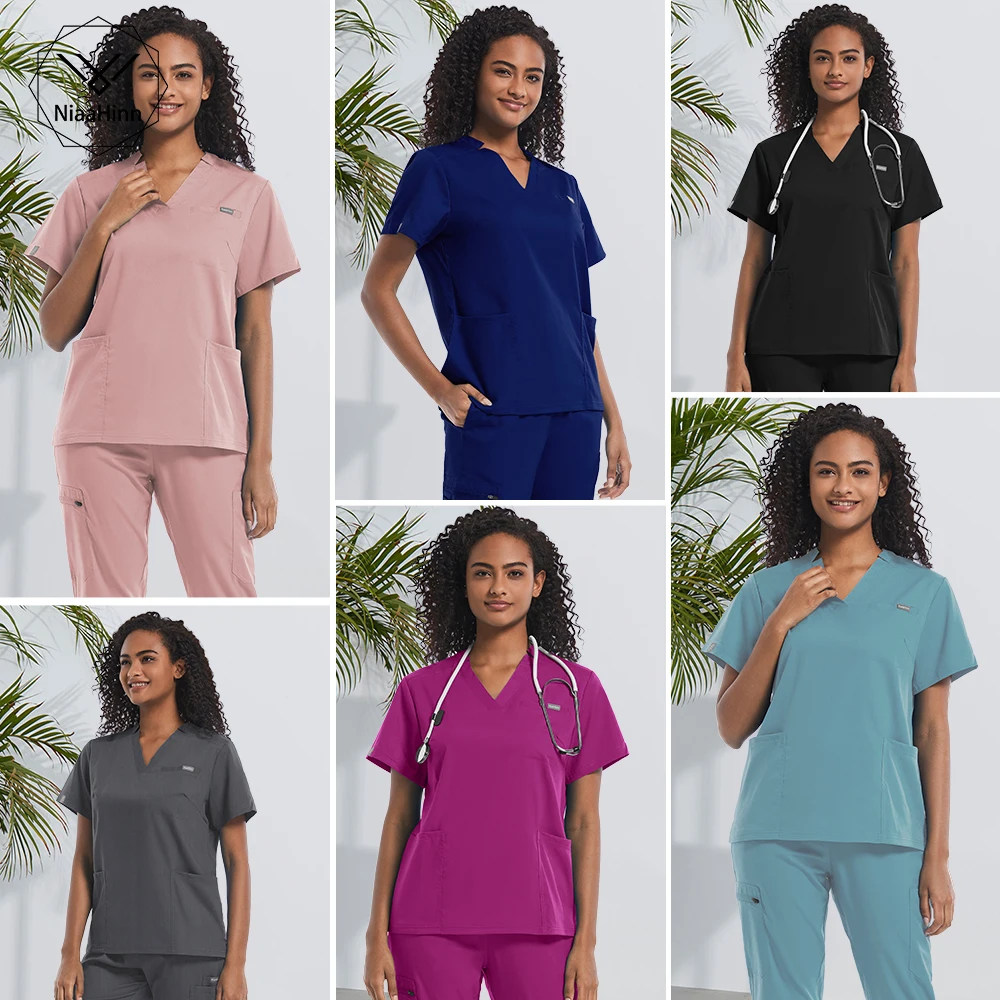 

Short Sleeved Solid Medical Uniform Unisex Dental Clinic Nurse Doctor Scrub Sets Women Veterinary Pet Hospital WorkWear Suit Men