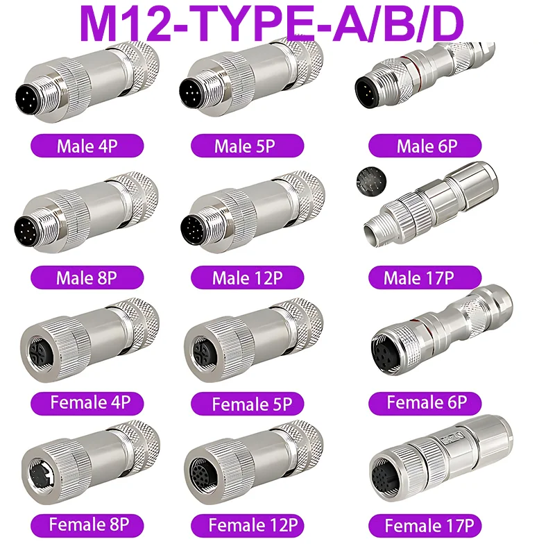 

5/10/20pcs M12 Shielded Sensor Connector 4/5/6/8/12/17 Pin Male Female Metal Assembly Aviation Plug