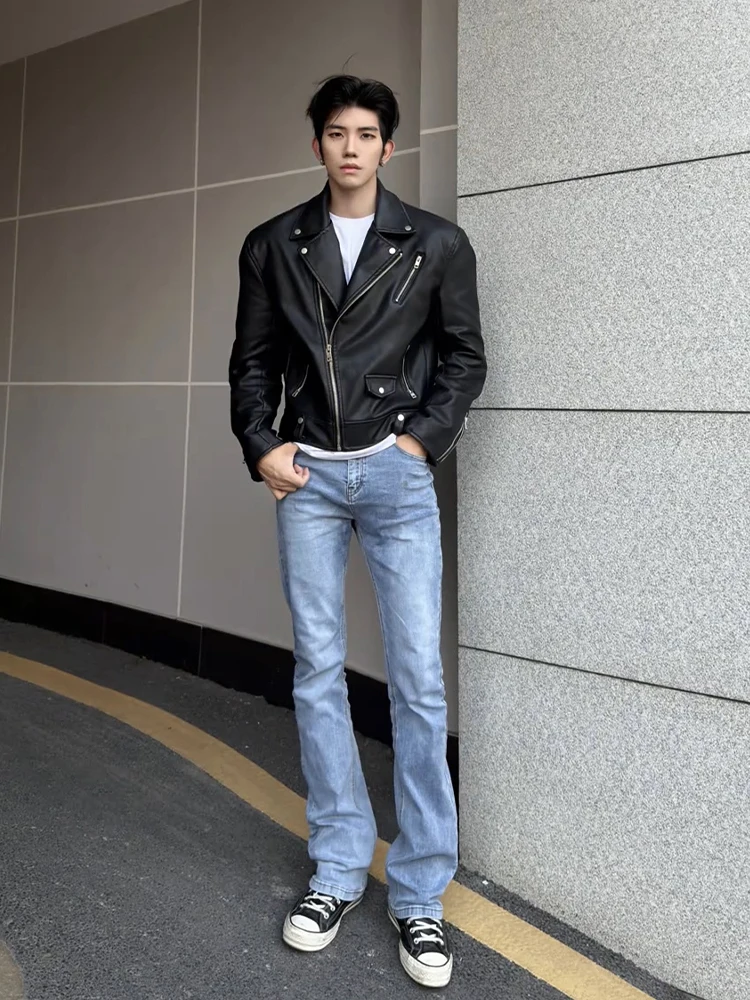 

Джинсы Slim Fit с высокой талией, синие, прямые, слегка расклешенные, в американском стиле, для молодежи, весенняя коллекция