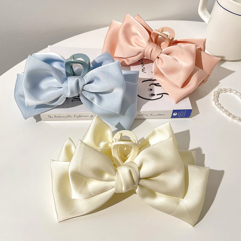 1/2Pcs Elegant Bow Hair Claw For Women Girls Exquisite Double-sided Shark Clip Solid Color Bowknot Hairpins Hair Accessories