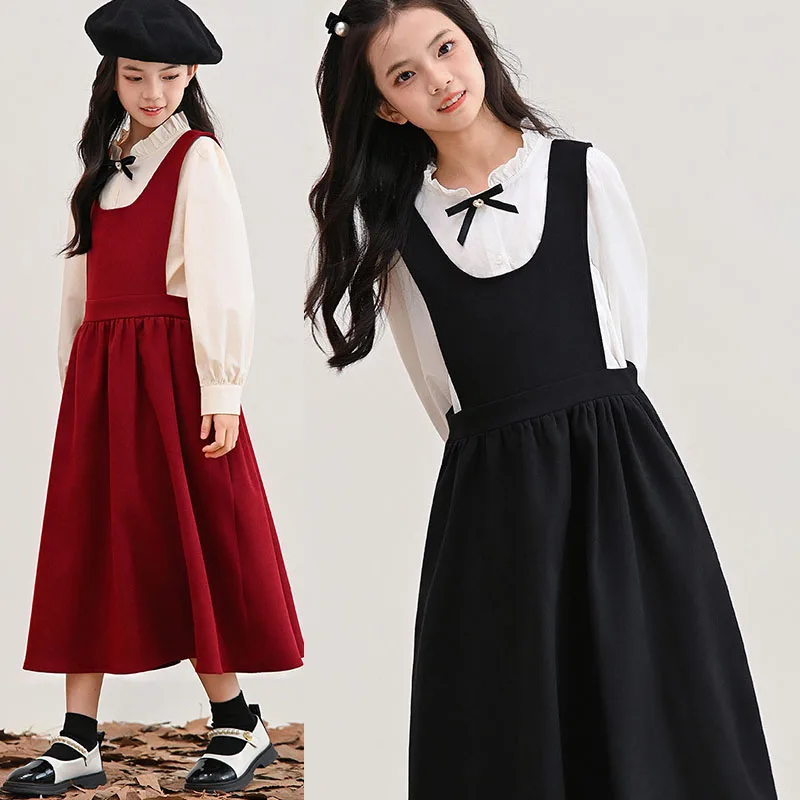 Sleeveless Tween Girls Corduroy Dress Red Black Winter New 2025 Sleeveless Big Girl Fall Dresses Midi Long School Jumper Skirt