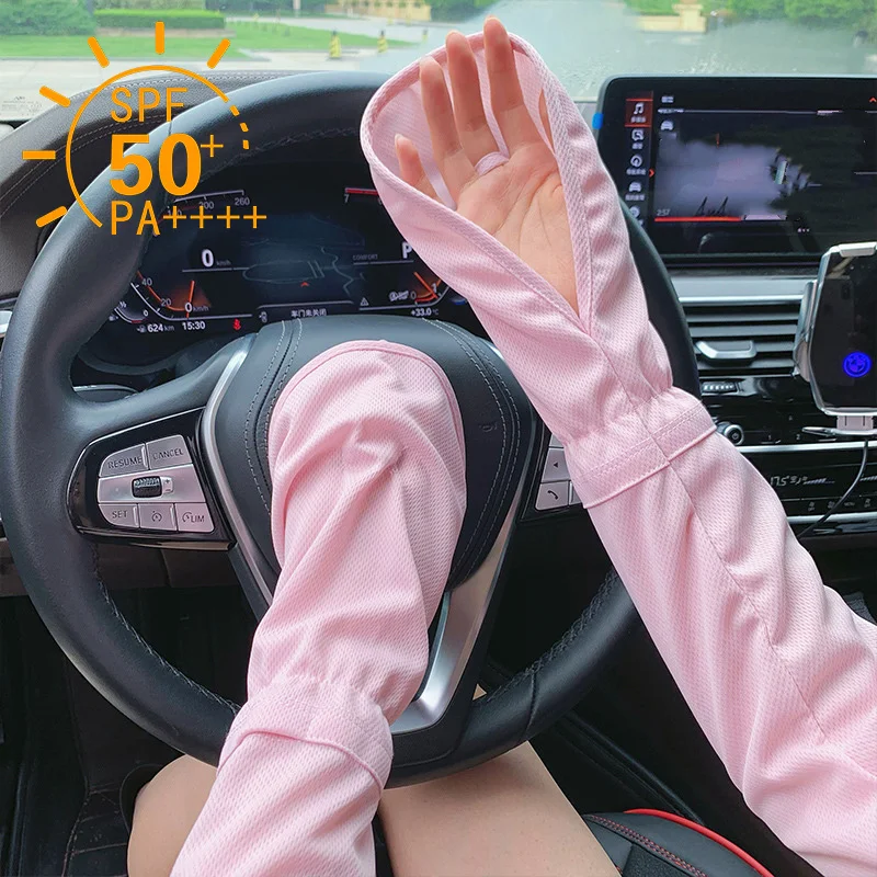 Girls' Ice Sleeves, Gloves, Driving Sunscreen Sleeves, Summer Breathable UV Protection, Quick-dry Outdoor Large Size Sleeves