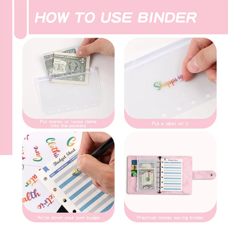 A7 Marble Colorful Money Budget Planner Binder Envelopes Cash Notebook Cover for Budgeting Money Organizer for Budget Binder