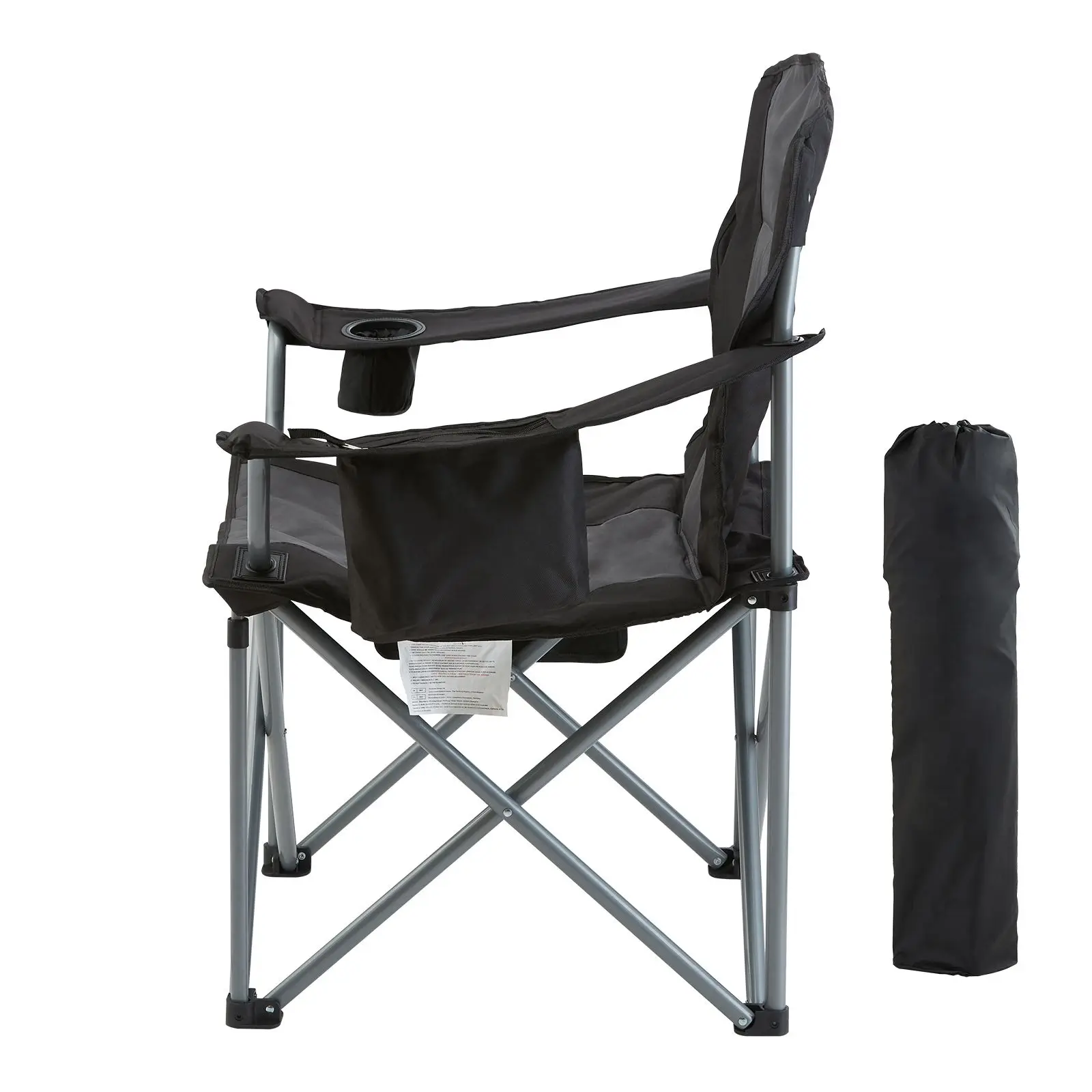 Camping Folding Chair for Adults, Portable Heavy Duty Outdoor Quad Lumbar Back Padded Arm with Side Pockets, Cup Holder and