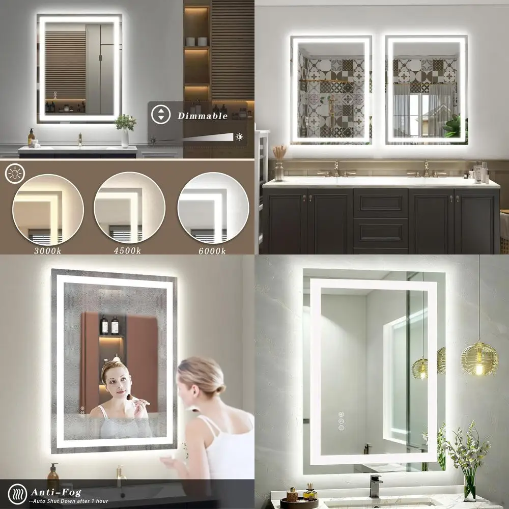 

Зеркало для макияжа с регулируемой подсветкой, 26x32, с защитой от запотевания, ударопрочное, сертифицировано ETL, с передней и задней подсветкой