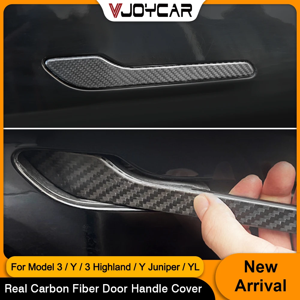 

Защитная крышка двери Vjoycar из настоящего углеродного волокна для Tesla Model 3 Y 3 Highland New Y Juniper, наклейка на дверную ручку автомобиля