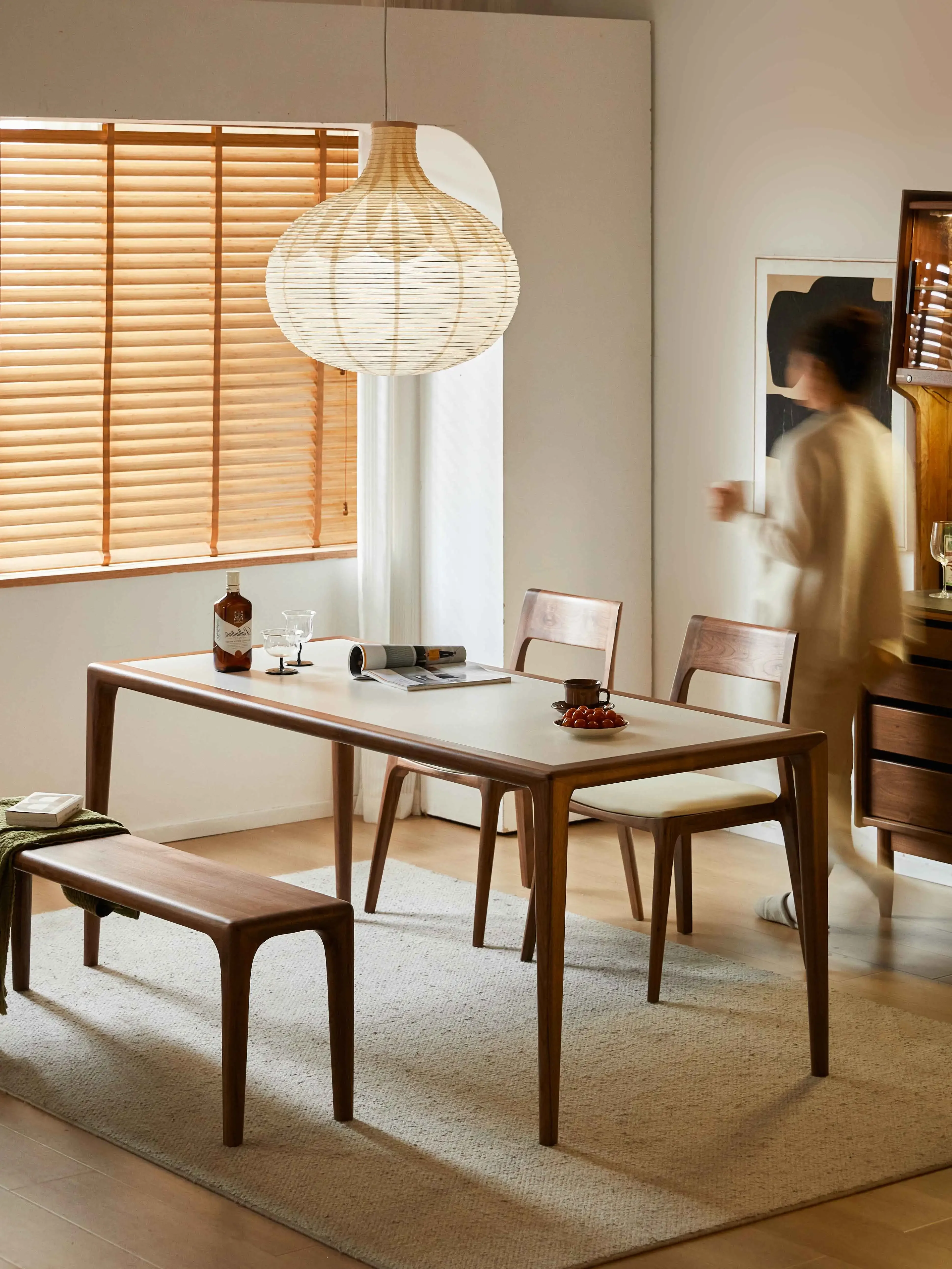 

Modern Luxury Solid Wood Walnut Rectangle Table Sintered Marble Dining Table for Restaurant/kitchen