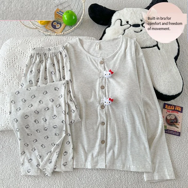 

Sanrio Hello Kitty Cute Pajamas Set Ladies Pyjamas Pant Long Sleeve Sleepwear Spring Nightwear Student Pijama Women Home Clothes