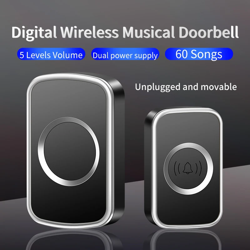 CACAZI Intelligent DC Wireless Doorbell Sets Waterproof Outdoor Button 60 Ringtones 300 Meters Door Bell Without Battery Chimes