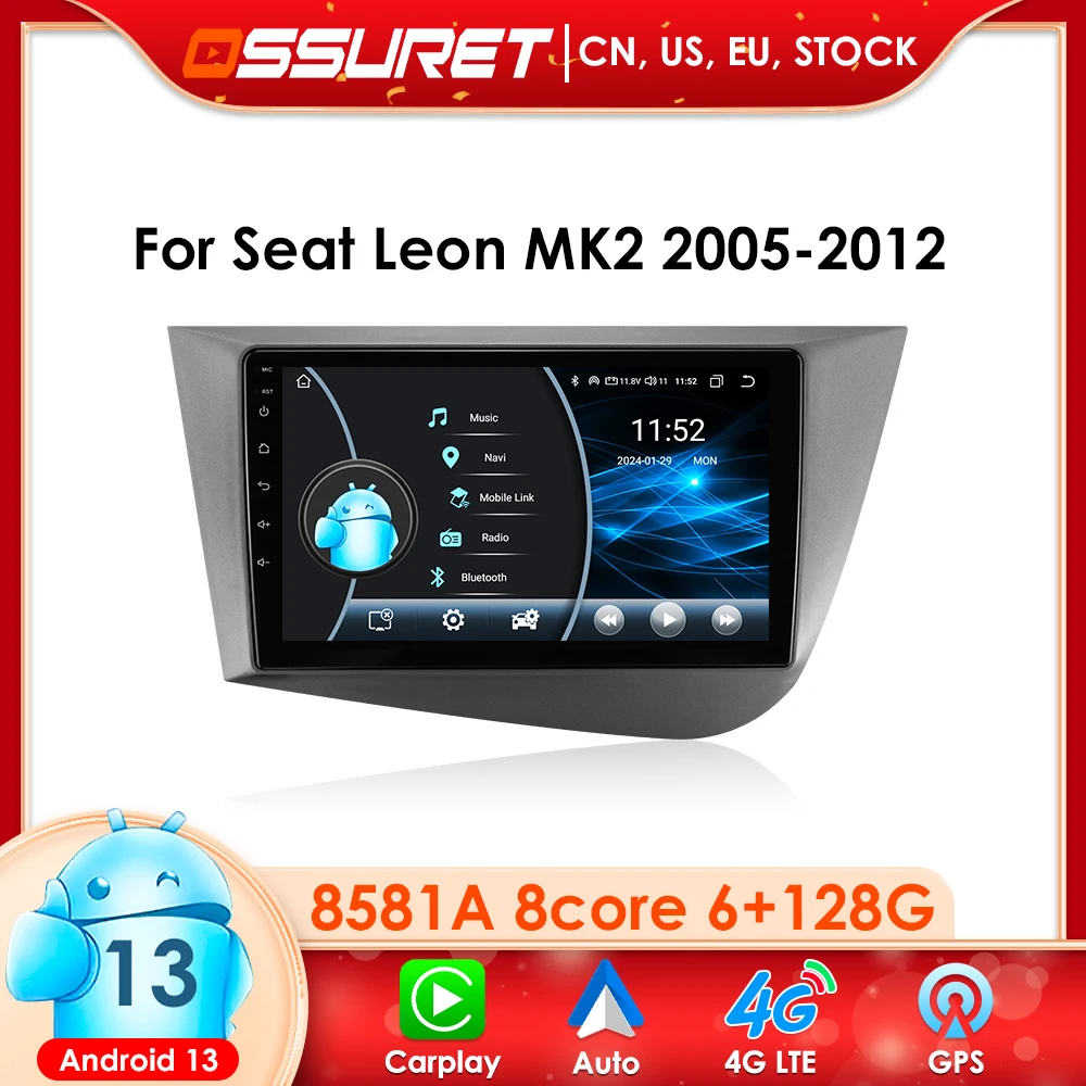 

Автомагнитола 2 Din Android 13 для Seat leon 2 mk2 5 2005-2012, мультимедийный плеер, навигация, Авторадио CarPlay, авто GPS BT, автомобильное радио