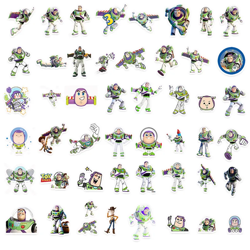 50Pcs Buzz Lightyear Stickers Kawaii Disney Cute Anime Creative Girls Water Cup Mobile Phone Sticker Accessories Holiday Gifts