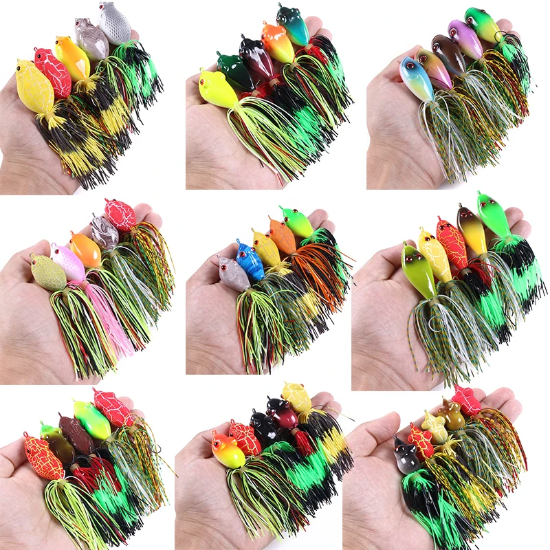 5-teiliges Frosch-Angelköder-Set 7g-13,5g Ray Frog Künstliche Wobbler mit Quasten Silikonköder für Hecht Barsch Oberflächenköder Pesca