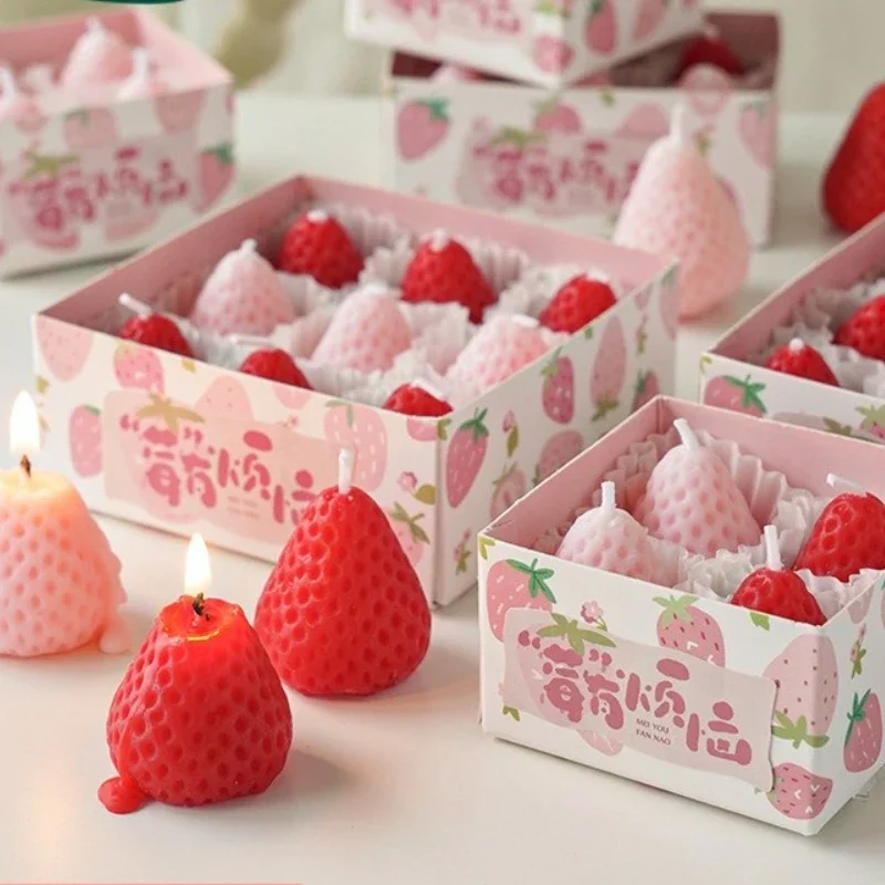 4/6/9PCS Erdbeerförmige Duftkerzen Geschenkbox Handgefertigte realistische Fruchtduft Aromatherapie Mini Kerzen Home Decor Geschenke