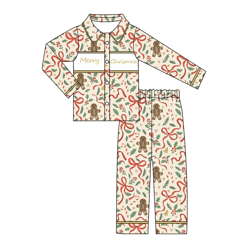 Boutique Kids Set Merry Christmas Bow House Print Set Toddler Girls Bow Decoration Ensemble Comfortable Set Custom