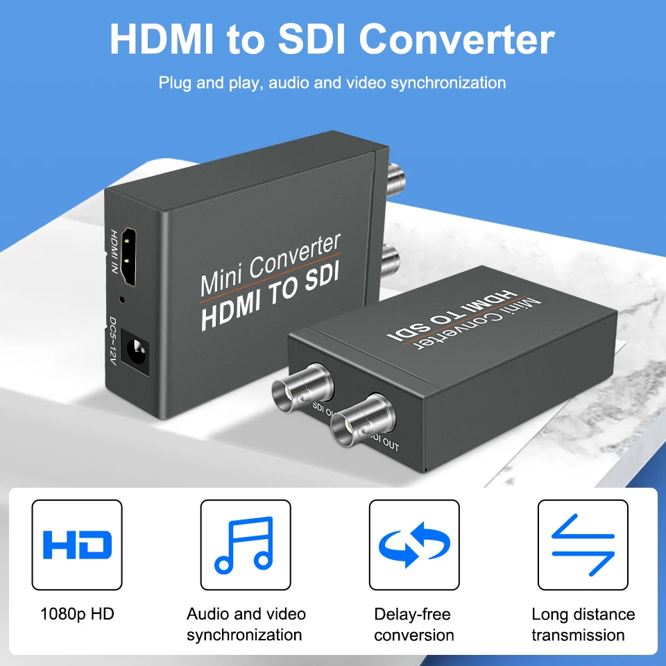 1080P HDMI to SDI Converter 3G-SDI/HD-SDI Adapter with fast signal transmission for various Displays and Cameras