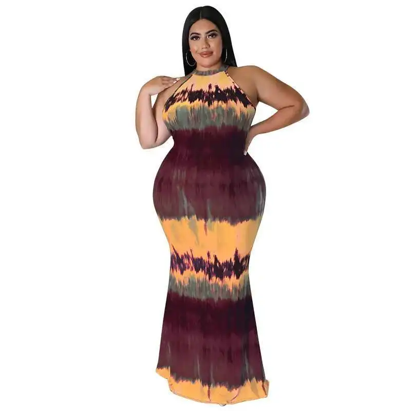 

Plus My985 Size Women's Summer New Product Tie Dye Printed Sexy Hip Hugging Dress 2025 Party Summer Elegantes Casual Y2k