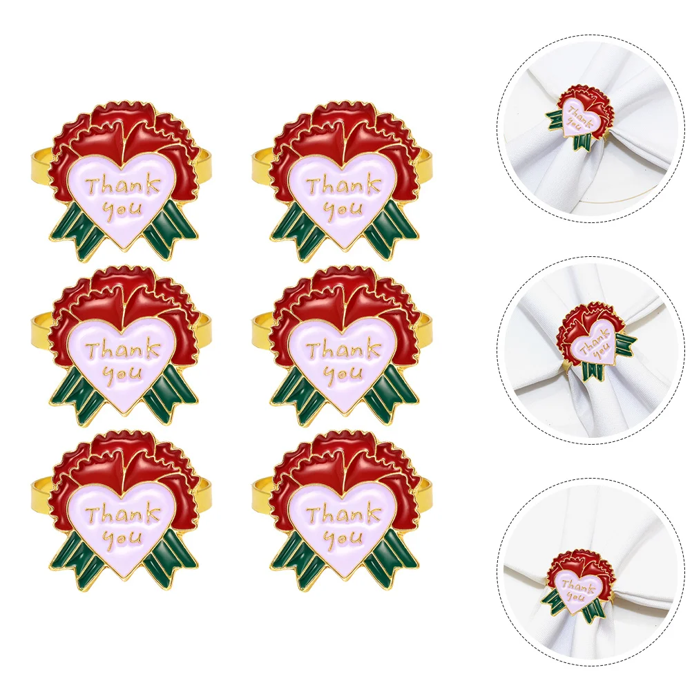 

6Pcs Metal Carnation Napkin Rings Flower Napkin Buckles Decorative Table Holder Wedding Party Festival Banquet