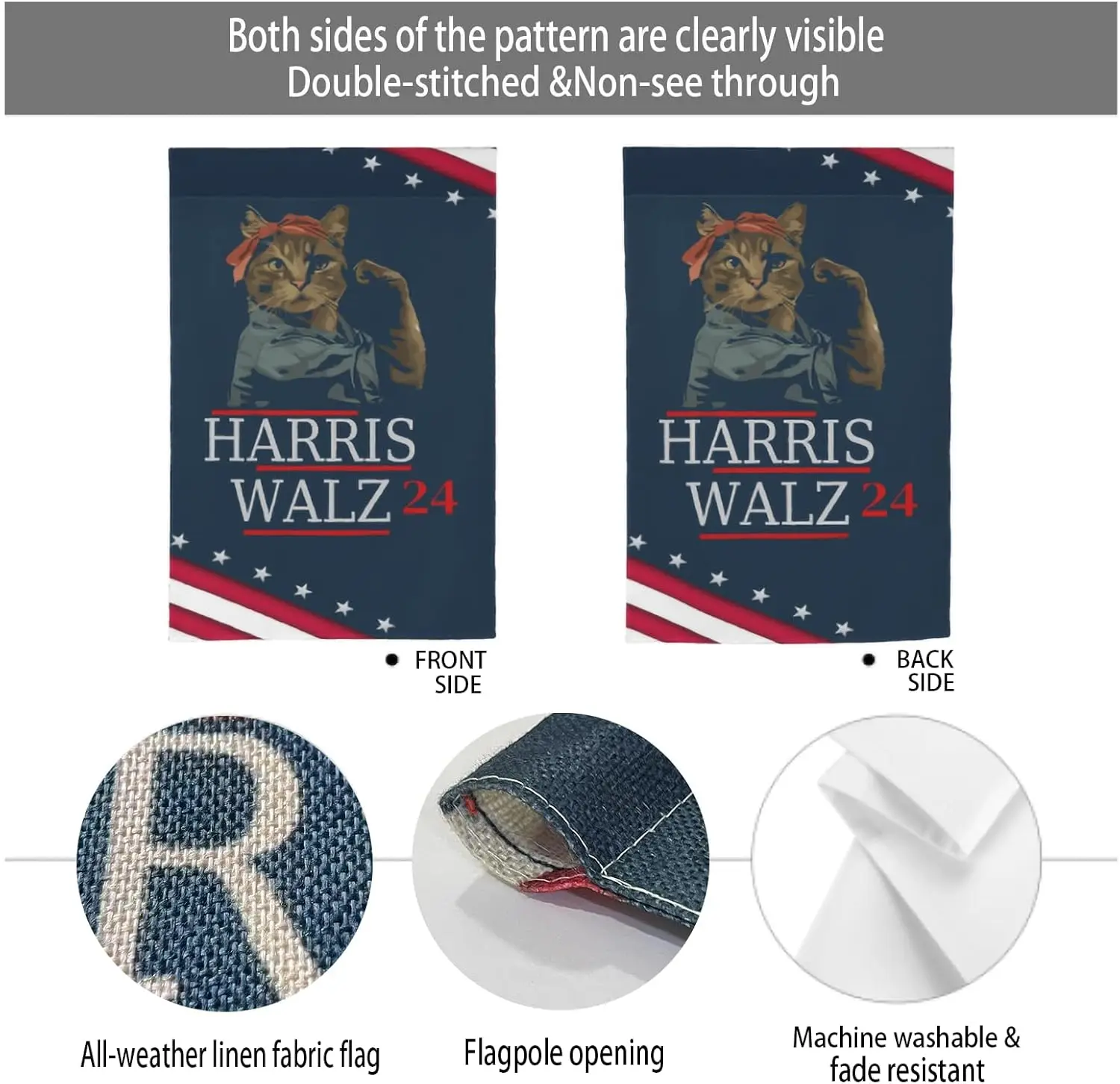 Harris Walz 2024 Garden Flag,Endeavour Cat Flax Knit Garden Flag. Kamala Harris Tim Walz For President 24 Garden Flag Double Sid