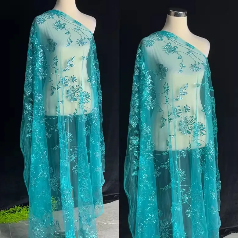 

Ткань синего цвета с горячим тиснением и пайетками, 1 ярд, для декора стен, свадебных платьев и пошива одежды