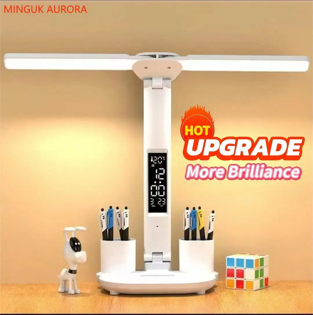 Lâmpada de mesa recarregável toque escurecimento ajuste cor led relógio dispaly luzes leitura carregamento usb crianças lâmpada mesa