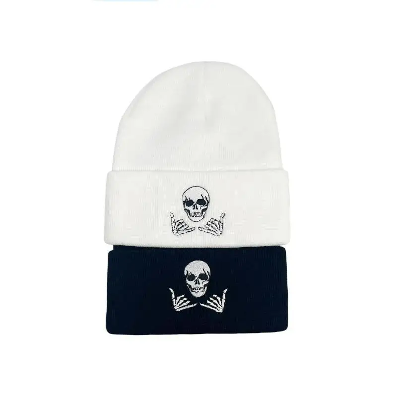 Winter Knit Skull Cap for Men Women Embroidered Warm Soft Cozy Beanie Hat for Ski Travel Christmas Gift