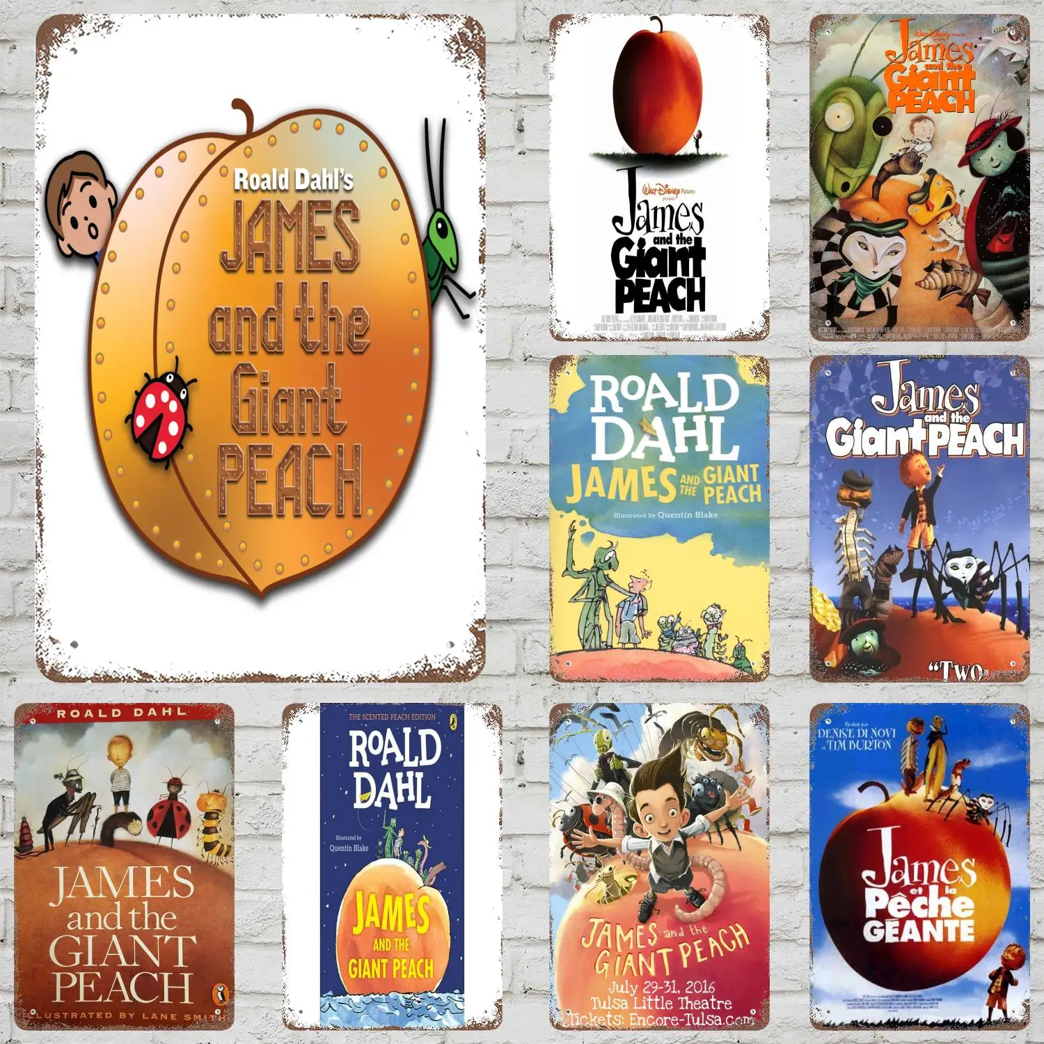 

MINISO James and the Giant Peach Retro Vintage Tin Sign Poster Decorative Plaque Metal Plate Wall Decor
