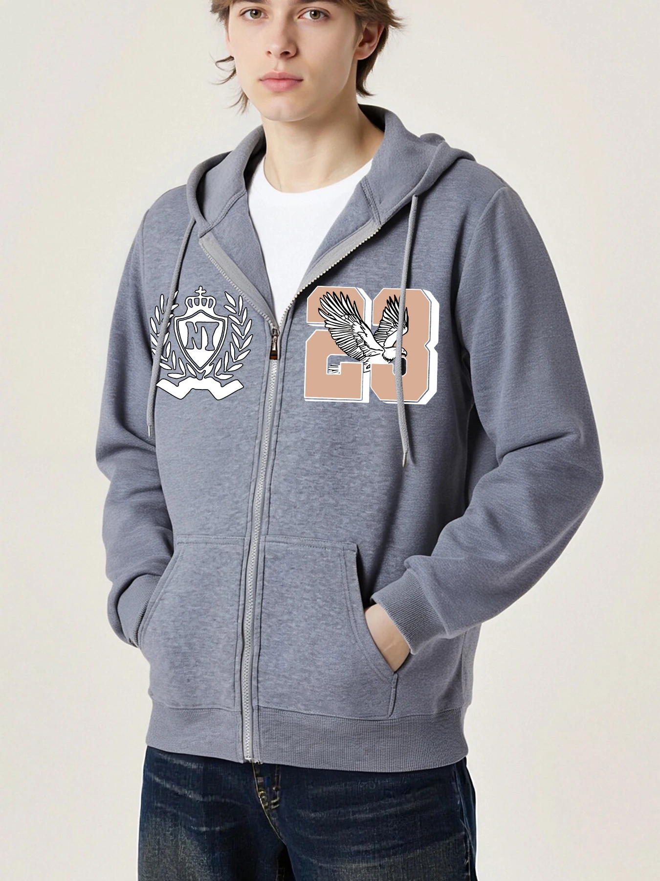 

Soaring Like An Eagle In New York Zipper Sweatshirts Men Fleece Pocket Hoodies Autumn Loose Jackets Mans Casual Fashion Clothing