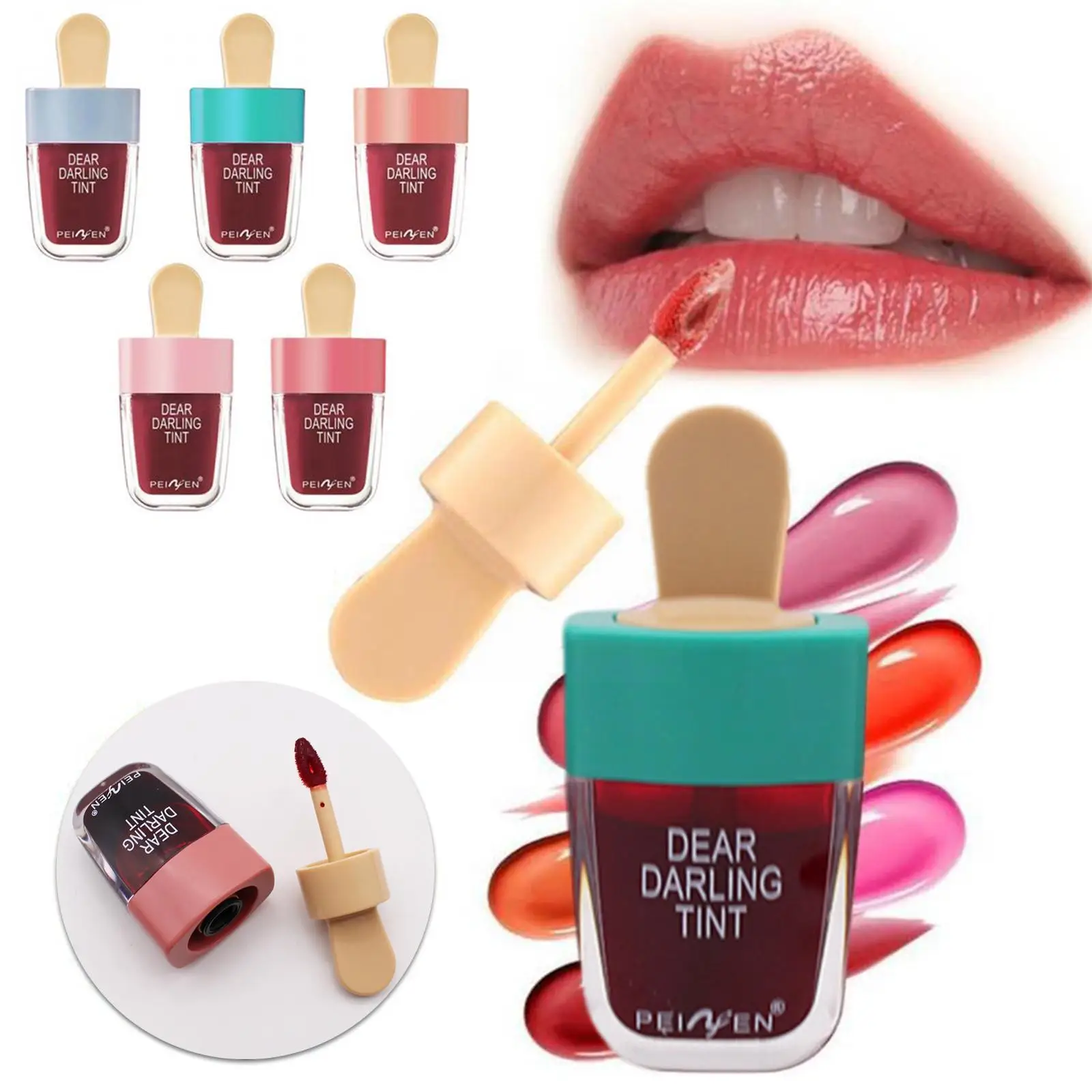 5 Colors/set Cute Ice Cream Fruit Lip Glaze Waterproof Cup Liquid Lasting Matte Velvet Lipstick Long Lip Non-stick Mirror G E5K6