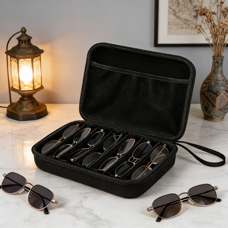 Portable Eyeglass Travel Case with Adjustable Divider Hold 6-7 Pairs of Glasses or Sunglasses Compact and Protective Organizer