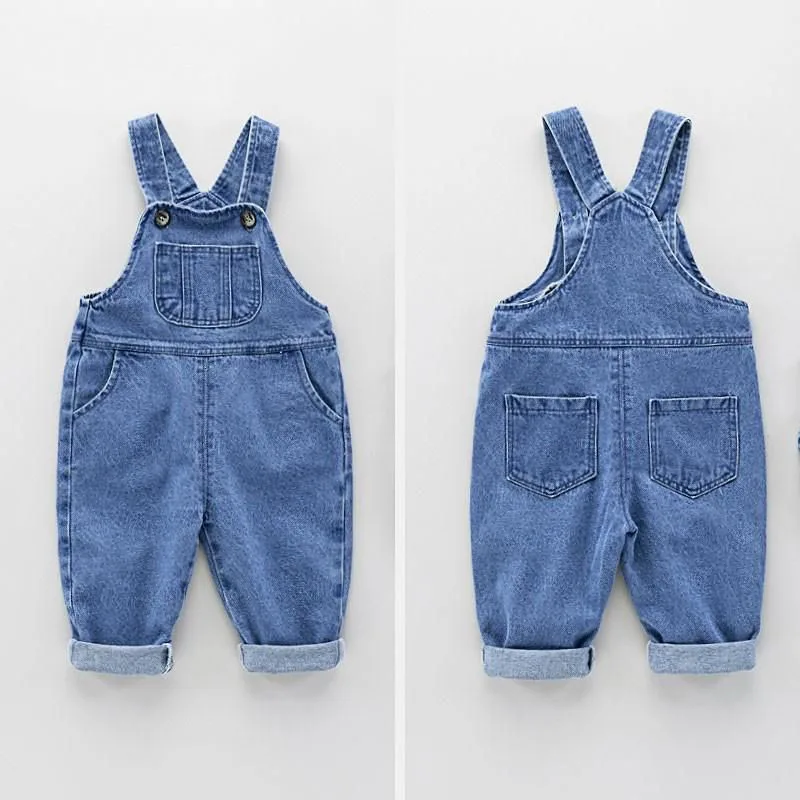 Spring Autumn New Children\'s Overalls Boys Girls Universal Fashionable Jeans Baby Foreign Flavour Versatile Denim Overalls