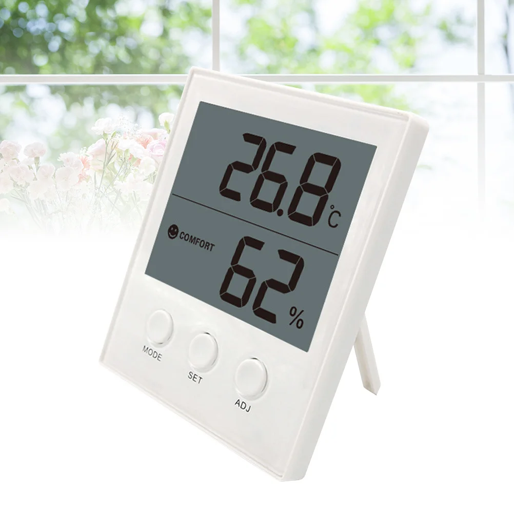 

White Digital Hygrometer Thermometer Indoor Temperature Humidity Meter Clock Lcd Display Desktop Wall Mountable Abs C/F