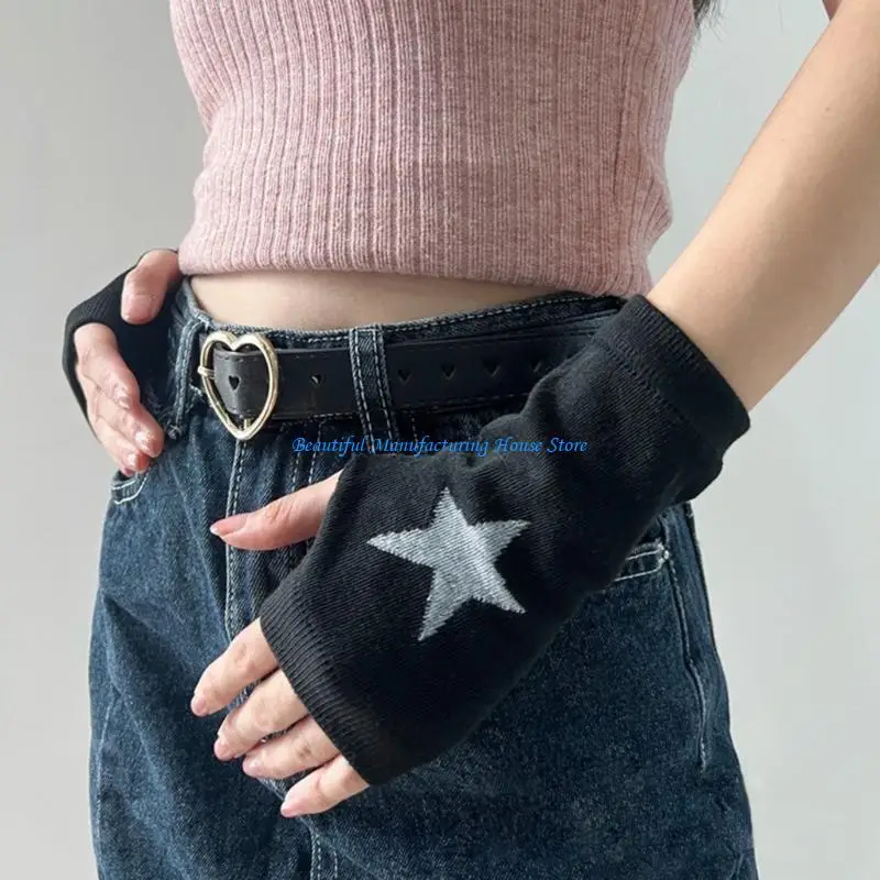 

E56A Arm Gloves Club Arm Cover JKStyle Girl Party Handwear Knitted Fingerless Mittens