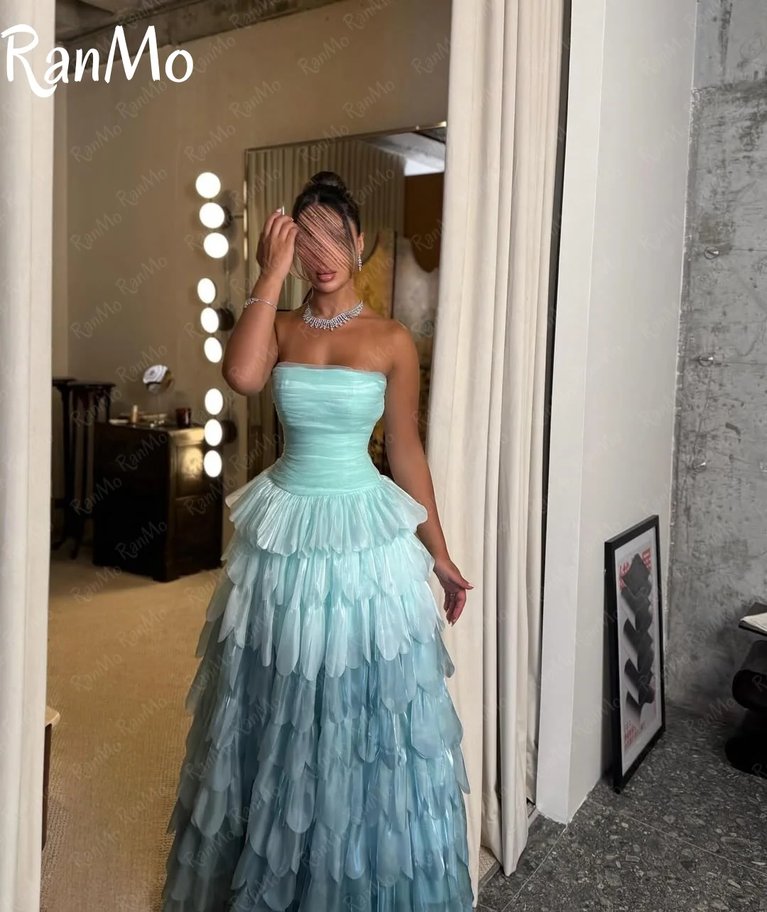 Ranmo New Strapless Gradient Prom Evening Dresses Tiered Floor Length Party Dress 2025 Night Cocktail Prom Gowns Customized 2025