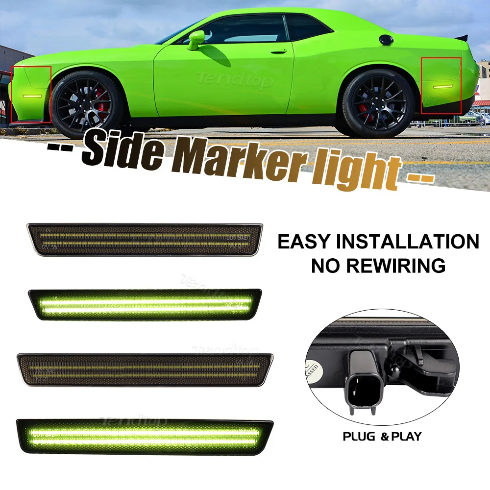 4pcs Flashing LED Turn Signal Side Marker Light Front/Rear Side Marker Lamp For Dodge Challenger 2015 -2023