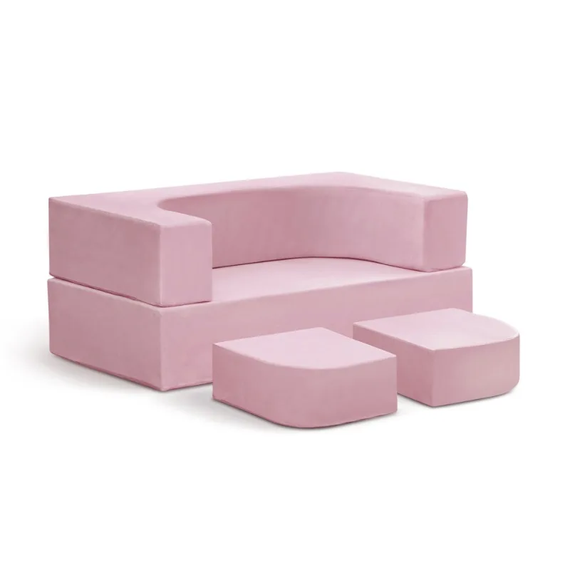 Set di divani modulari rosa per bambini Divano da gioco componibile convertibile con pouf Mobili in morbida schiuma per sala giochi e camera da letto per bambini