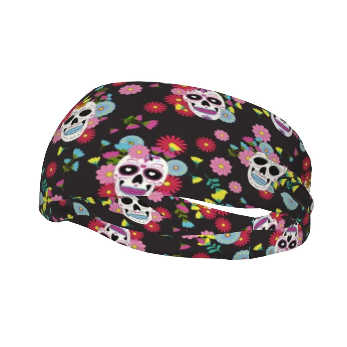 

Спортивная повязка на голову с черепом «День мертвых» и цветочным принтом для фитнеса, впитывающая повязка для волос для езды на велосипеде и пробежки