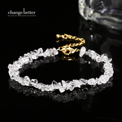 Change Better Natural Rock Quartz Gravel Chain Bracelet Women Clear White Crystal Reiki Healing Adjustable Yoga Jewelry Gifts