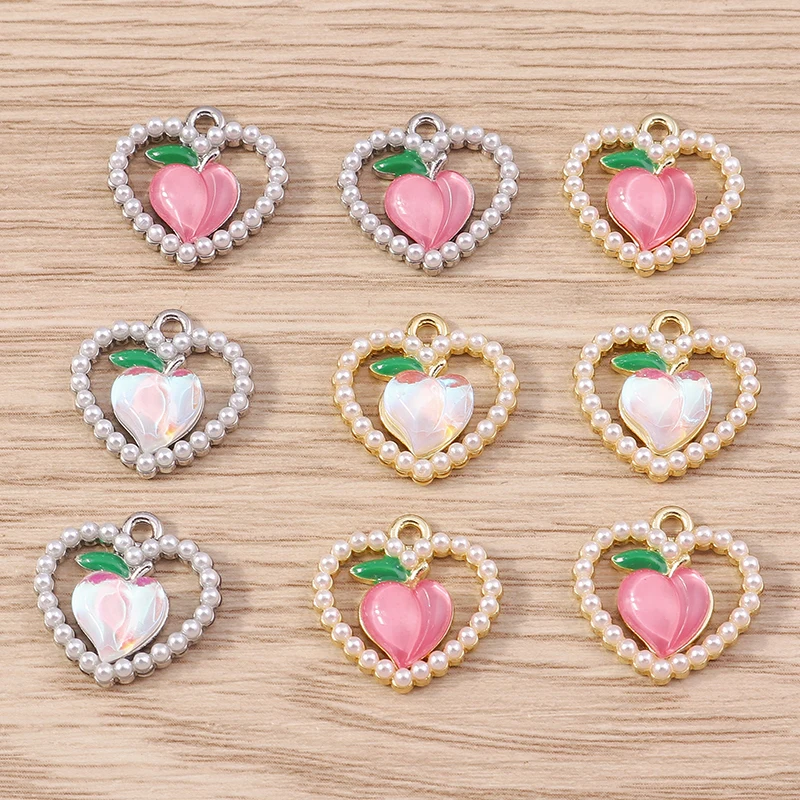 4pcs 16x16mm Cute Pearl Fruit Peach Charms Pendants for Making Earrings Necklace Bracelets DIY Handmade Crafts Jewelry Findings