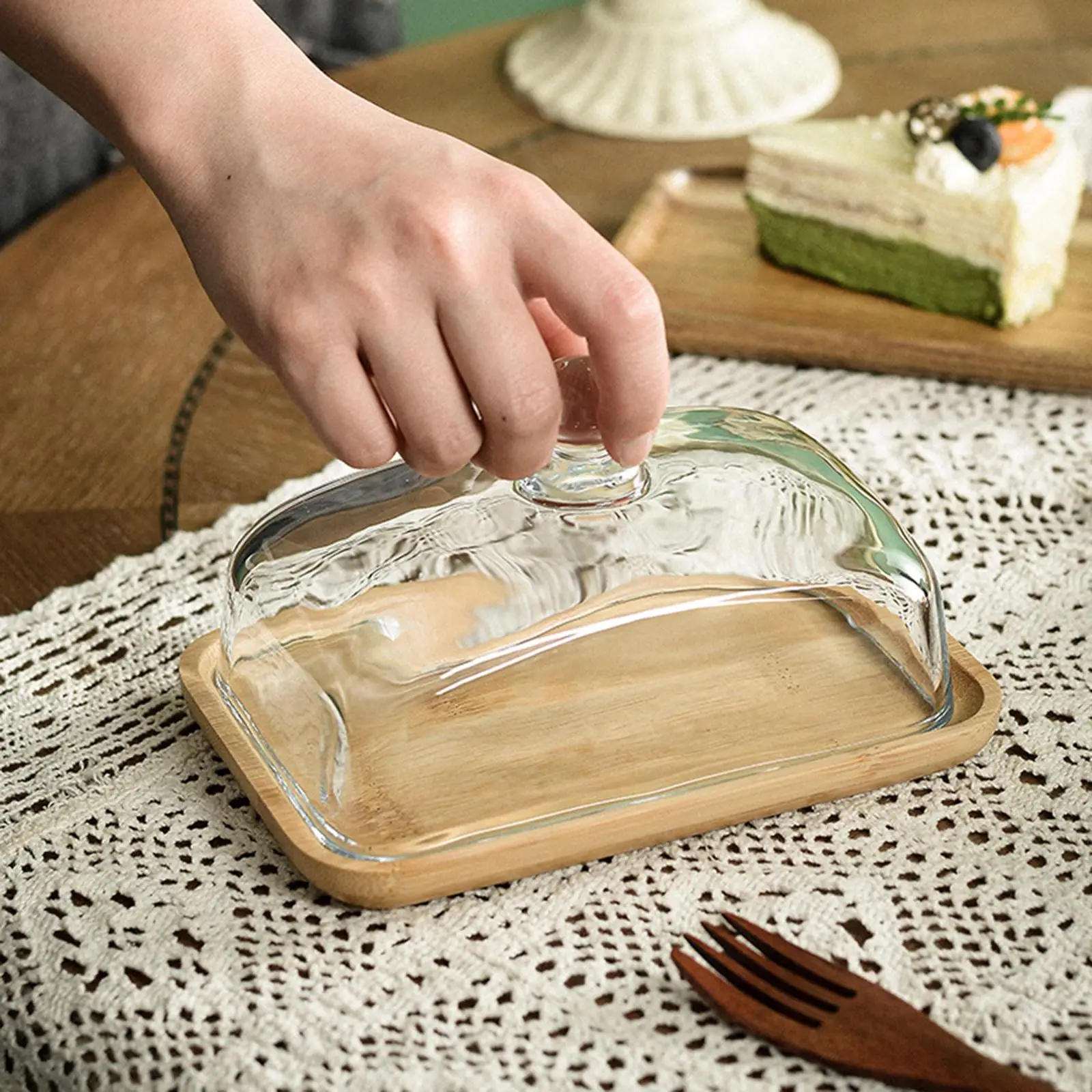 Wood Serving Tray with Cover Fruit Dessert Plate Holder Cake Stand for Pizza