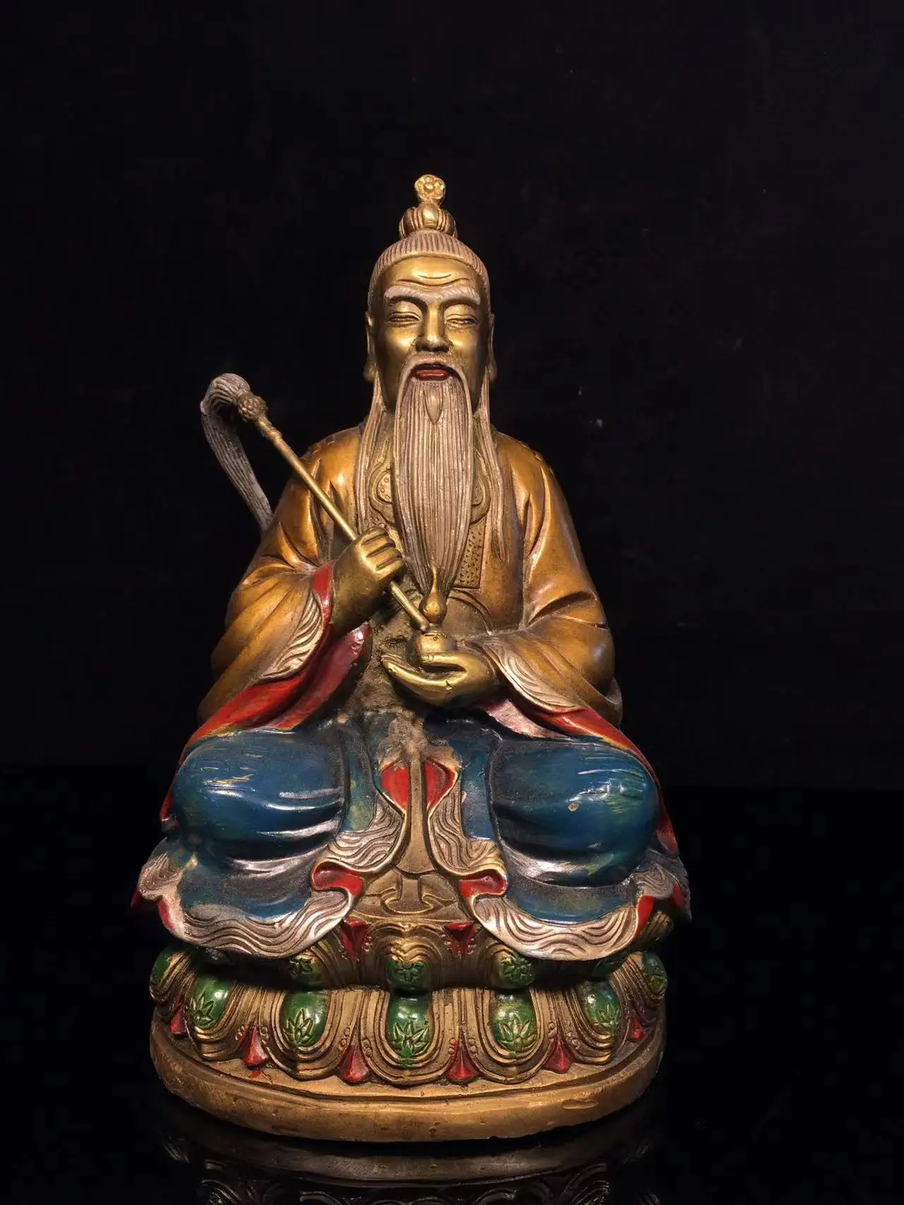 Old Qing Dyansty  copper Painted Chinese Taoism is too old Buddha statue