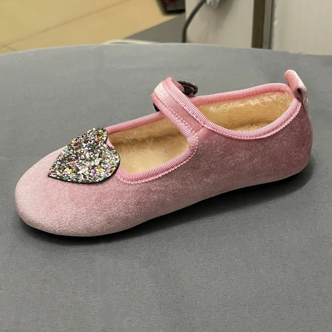 Fashion Heart Shape Outdoor Activity Pink Princess Shoes Children's Velvet Leather Cozy Winter Fuzzy Shoes