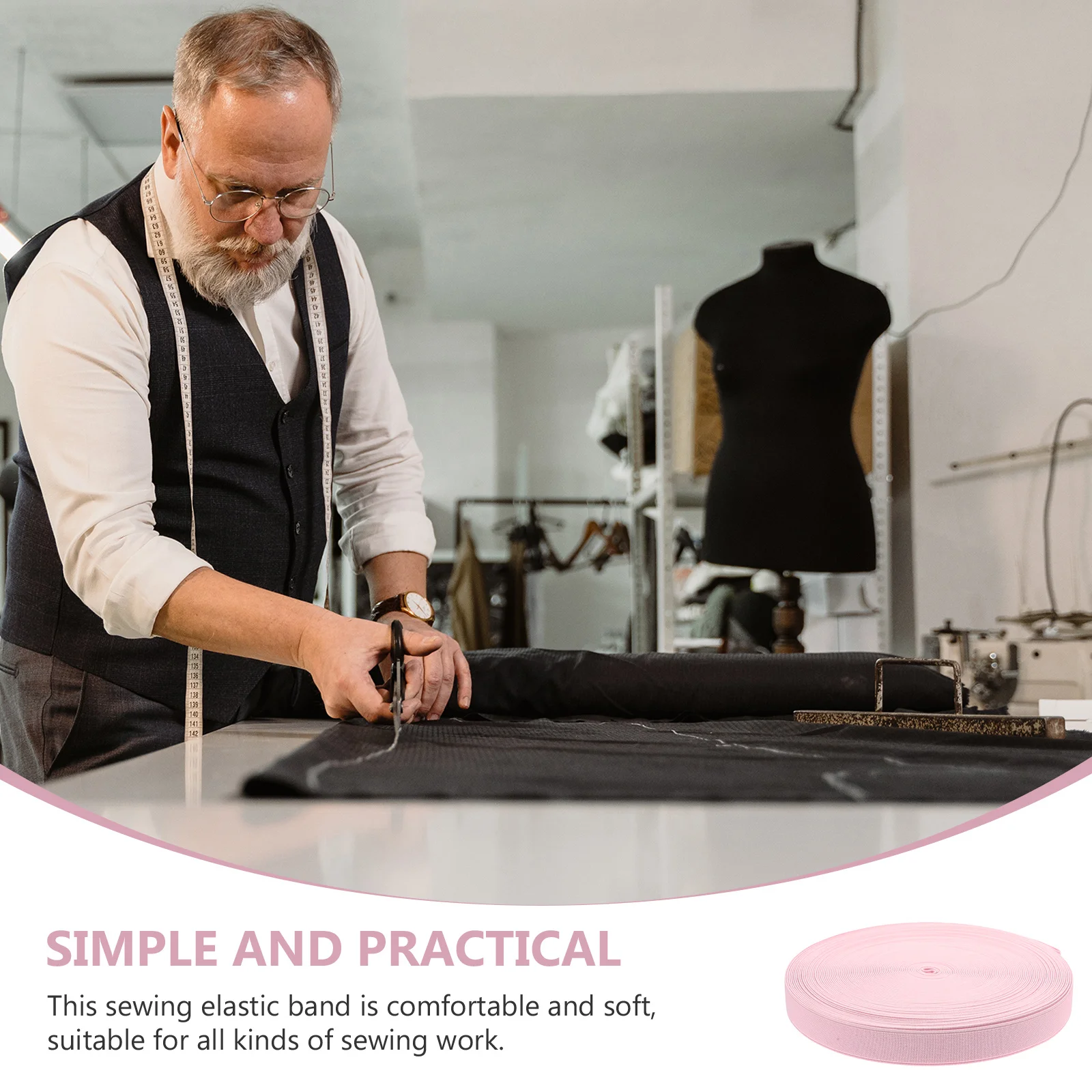 

1 Roll Colorful Cuttable Elastic Band Polyester Knitted Cord Versatile Household Sewing Strap Rope High Elasticity Durable