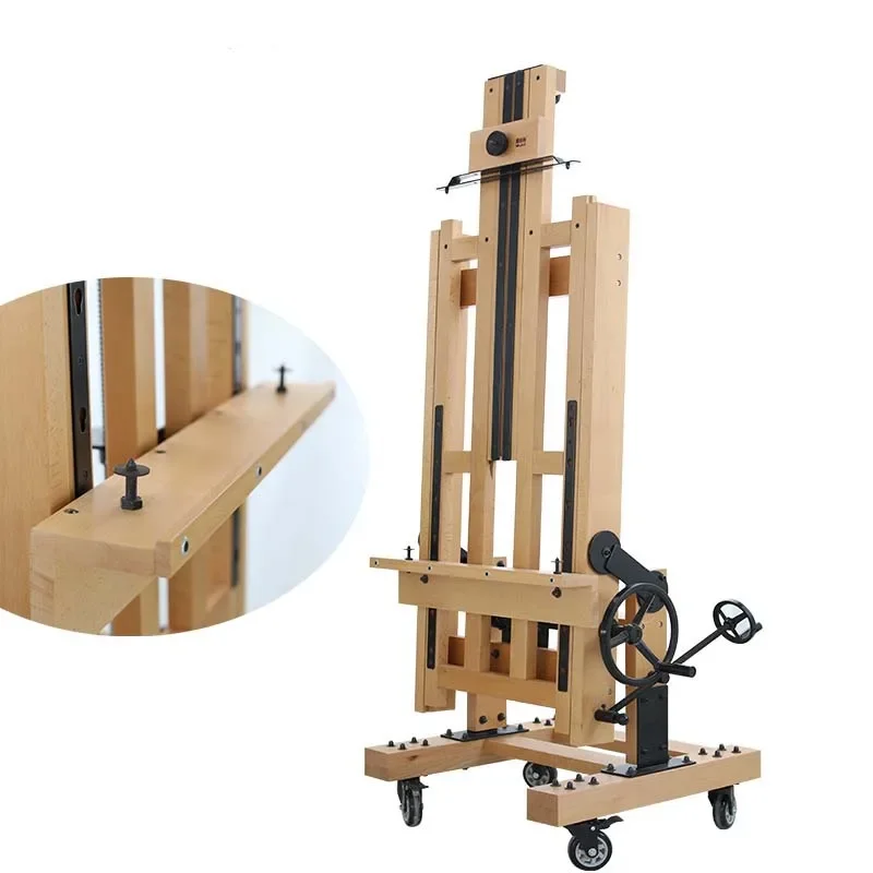 Multi-Purpose Heavy D-uty Extra Large Wooden Beech Adjustable Studio Double Rocker Easel with Casters for Painting Outdoor
