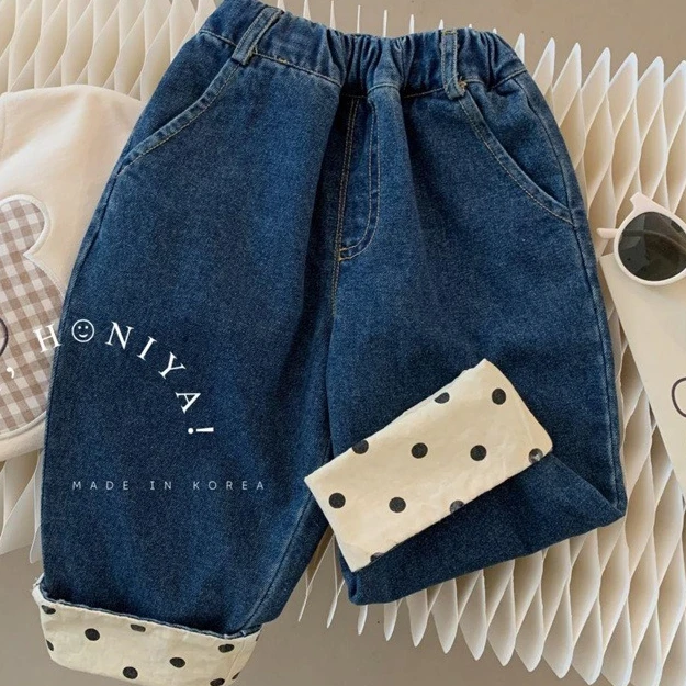 Girl Pants 2025 Autumn and Winter New Children's Clothing Korean Style Girl Baby Fashion Wave Dot Color Edge Jeans Simple