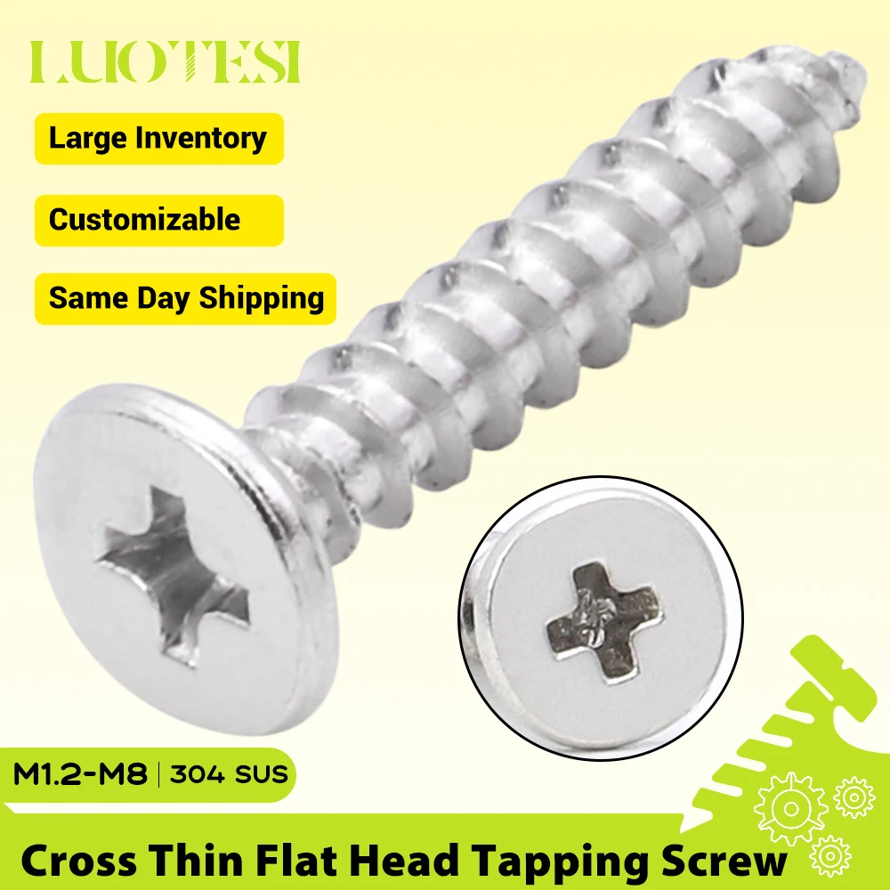 Cross Super Low Flat Wafer Head Self Tapping Screws 304 Stainless Steel M2 M2.3 M3 M4 M5 M6 M8 Phillips Ultra Thin Wood Screw